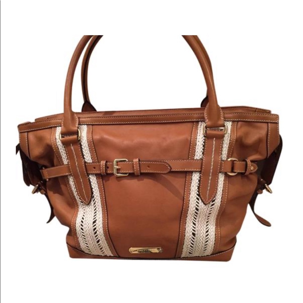 Burberry Rope Webbing Tan Leather Tote Handbag